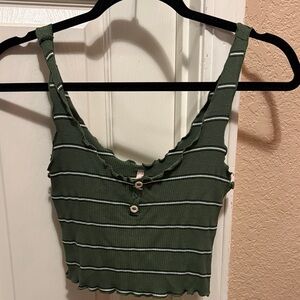 Green Striped Women's Cropped TankTop